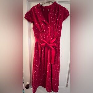 Adorable red silk(?) polka dot dress